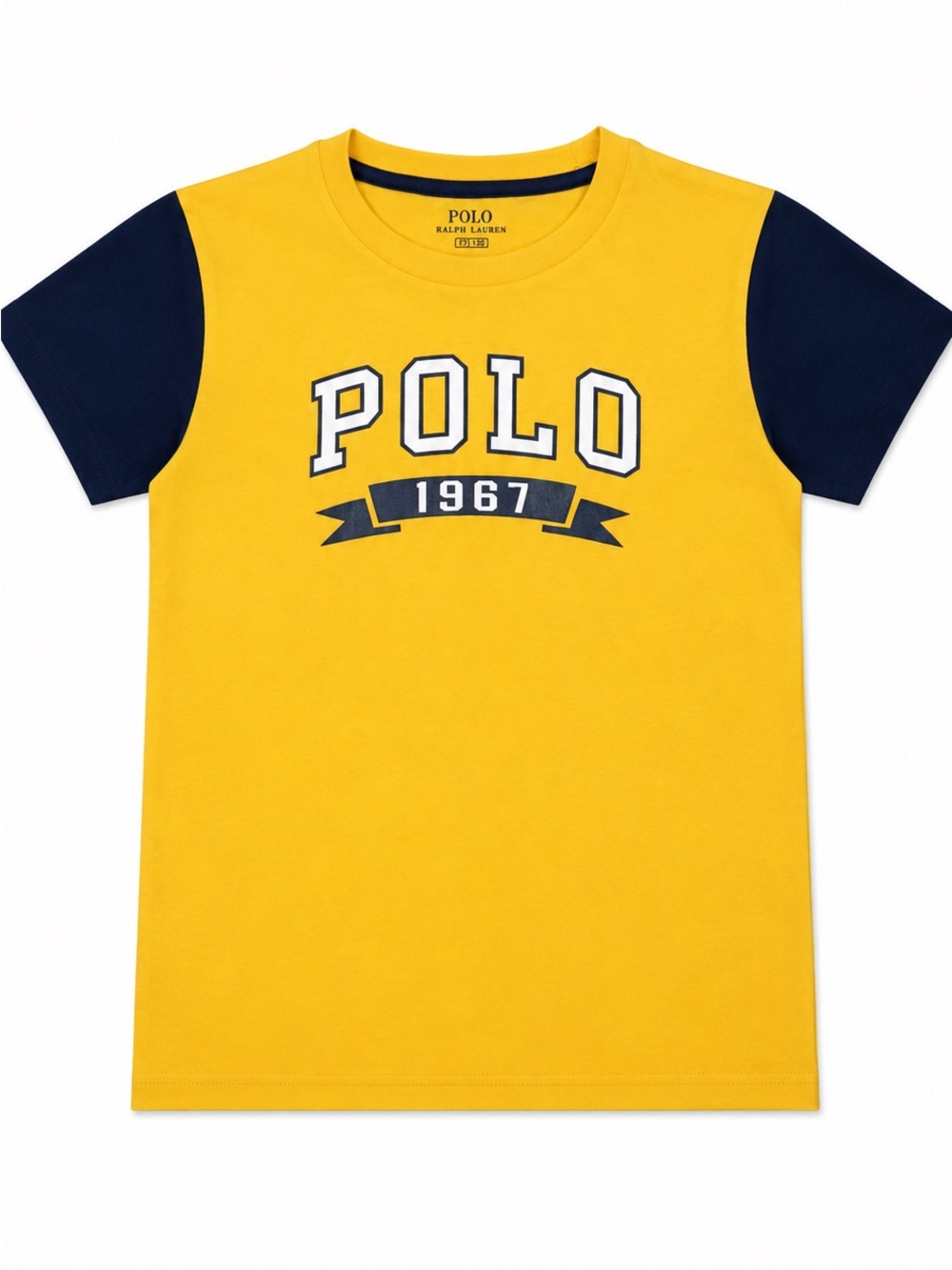 Ralph Lauren Yellow Tee with Navy Sleeves & Front POLO 1967 Graphic